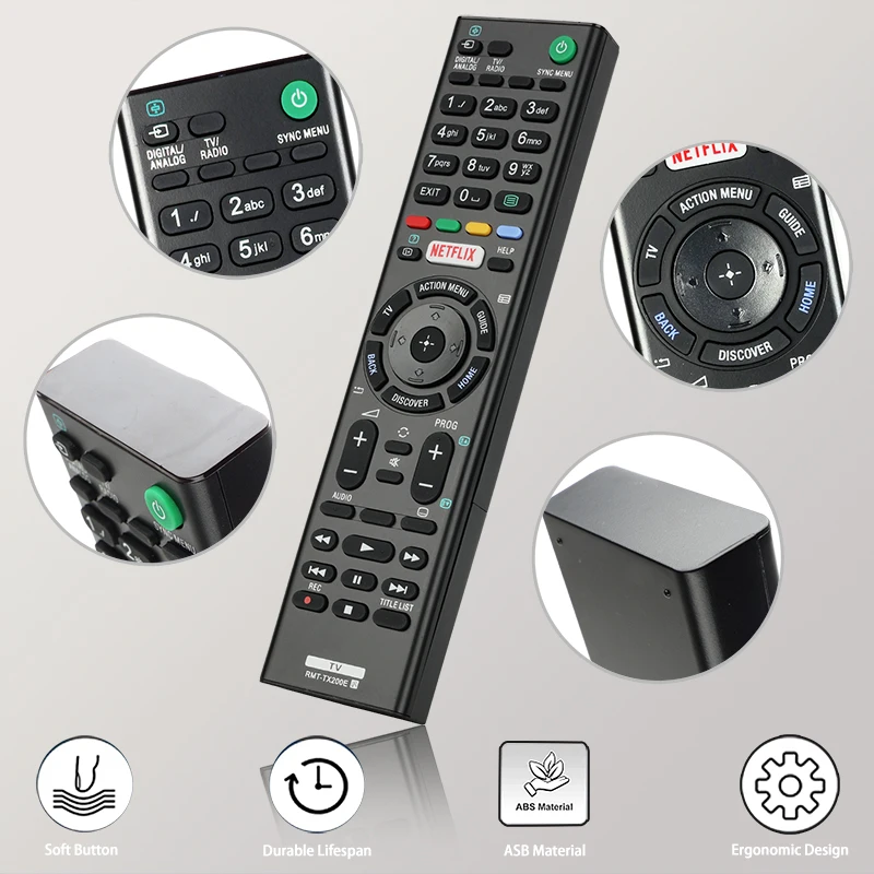 For RMT-TX200E Sony-TV-Remote-Control-Replacement With Netflix Button, For Sony TV KD-43X8000D KD-55XD7004 KD-55XD7005