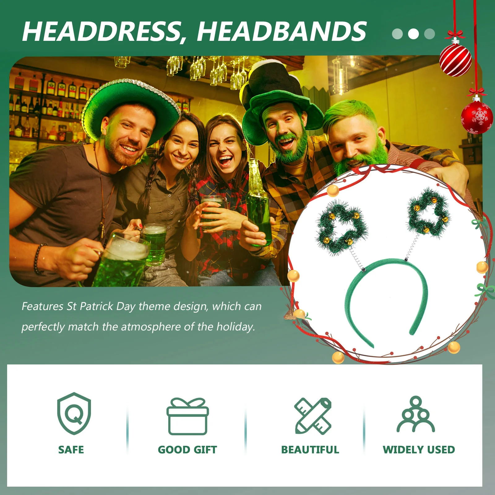 

St Patrick's Day Clover Headband Green Hair Hoops Festival Party Props Shamrock Headwear Decorative Accessories