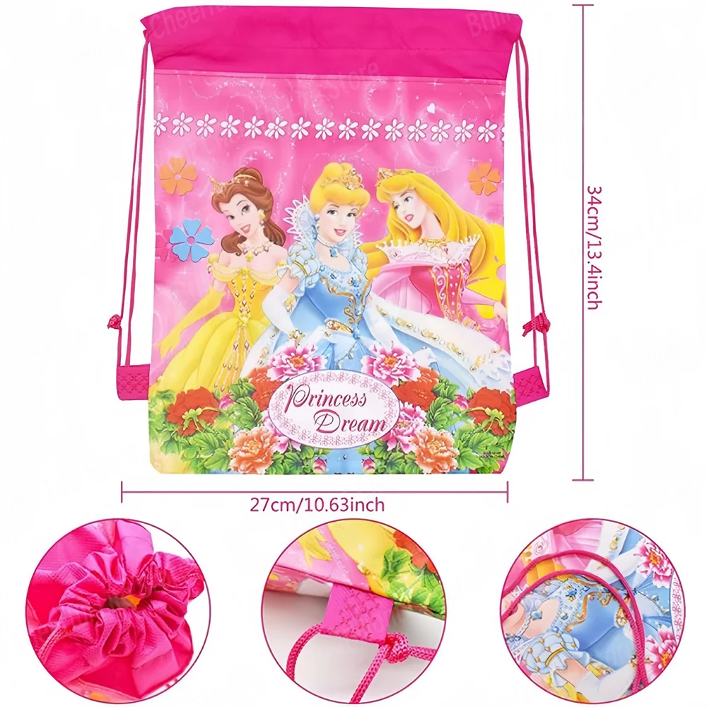 1Pcs Disney Princess Drawstring Bag Kids Girls Princess Birthday Party Favors Supplies Candy Gift Packaging School Backpacks
