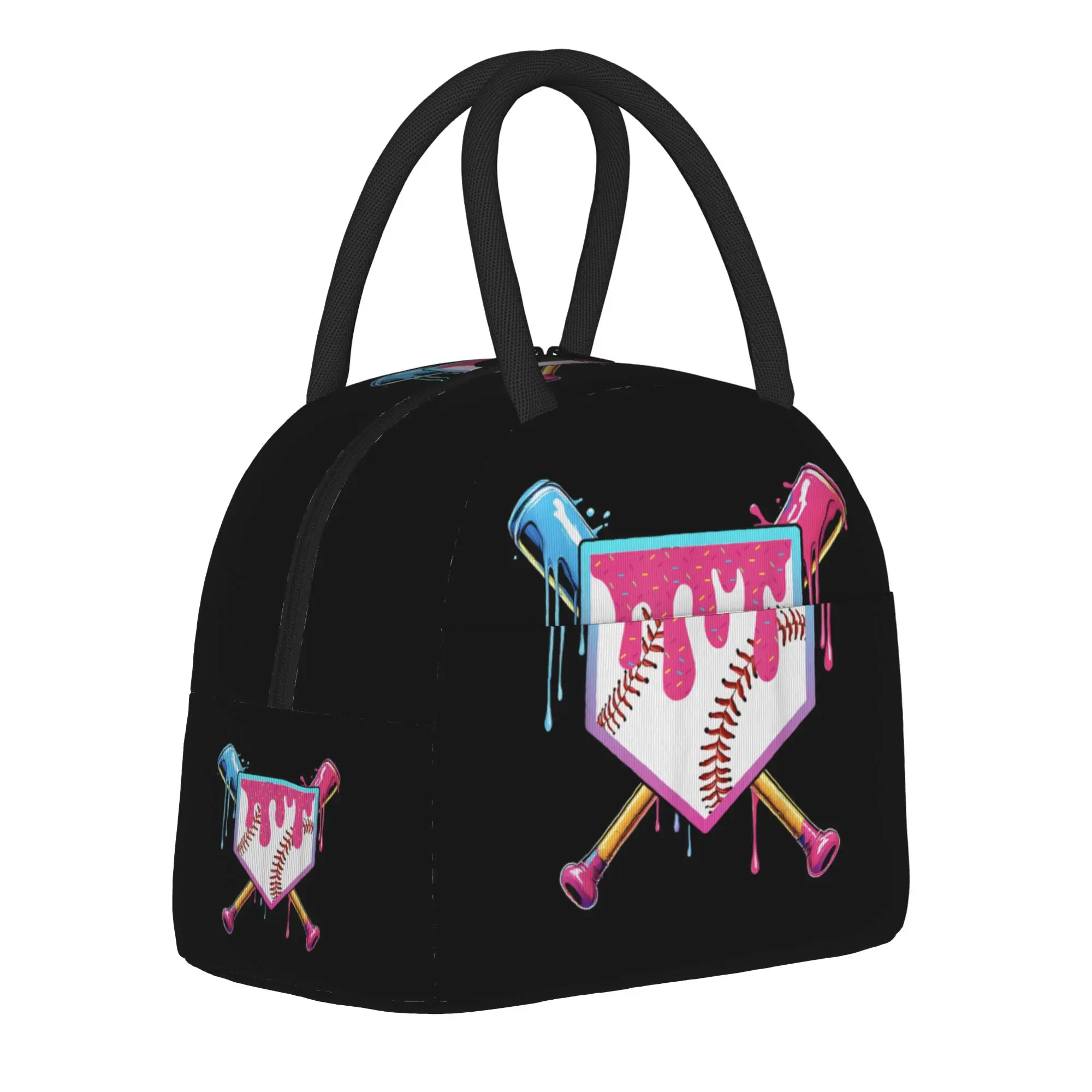 Baseball Bat Ice Cream Watercolor  Insulated Lunch Bag Cooler Bag Lunch Container Large Tote Lunch Box Food Storage Bags College