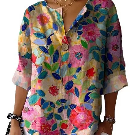Camicia da donna con bottoni CasualStreet di nuova moda primaverile Camicetta ampia a maniche lunghe elegante e confortevole Top Abbigliamento da donna da ufficio ﻿ ﻿ ﻿
