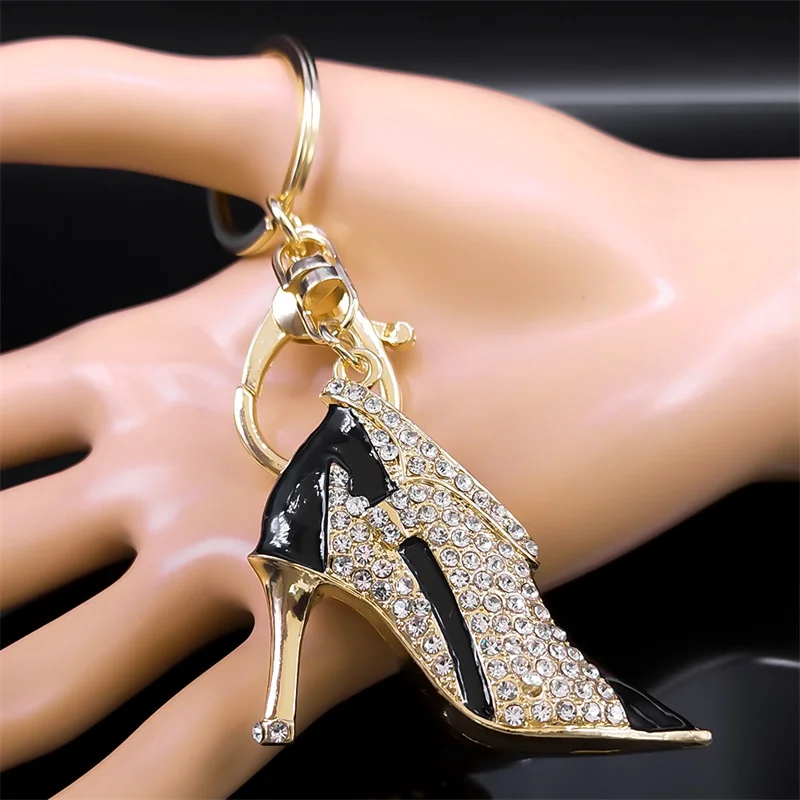 Fashion High Heel Shoe Keychain for Women Alloy Rhinestone Crystal Purse Car Key Chain Ring Holder Charm Jewelry Gifts K9230S05