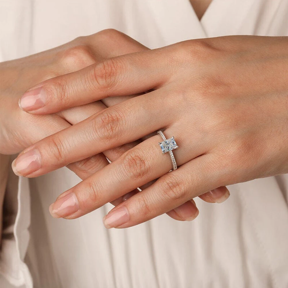 1/2/3/4CT مشع قطع مويسانيتي خاتم الخطوبة GRA معتمد 925 فضة هالة الماس العصابات الزفاف للنساء مجوهرات #6