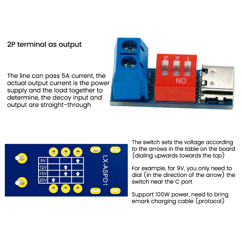 USB-C PD Trigger Board Module PD/QC Decoy Board Snel opladen USB Type-c naar 12v Hoge snelheid oplader Power Delivery Boost Module