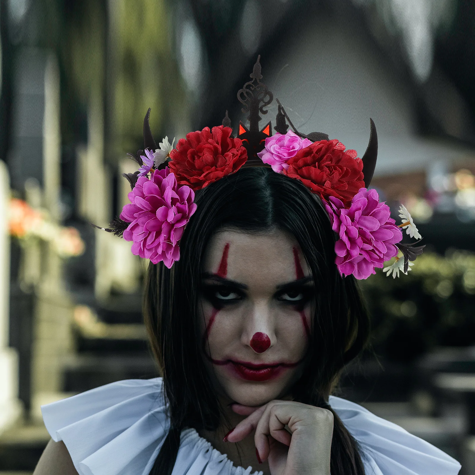 قرون عقال الهالوين مع تصميم زهرة الخفافيش للحفلات التنكرية، إكسسوار أزياء للنساء والفتيات