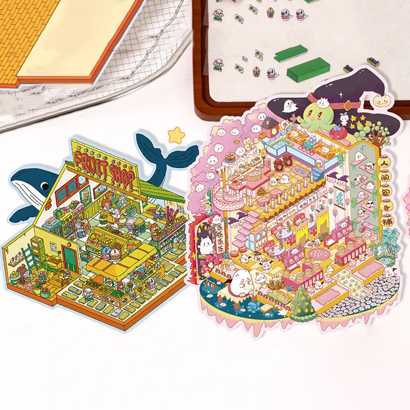 Adesivo paesaggio cartone animato a tema negozio di frutta subacquea Scena 3D Adesivo gioco giocattolo fai da te Festival Regalo di compleanno per bambini