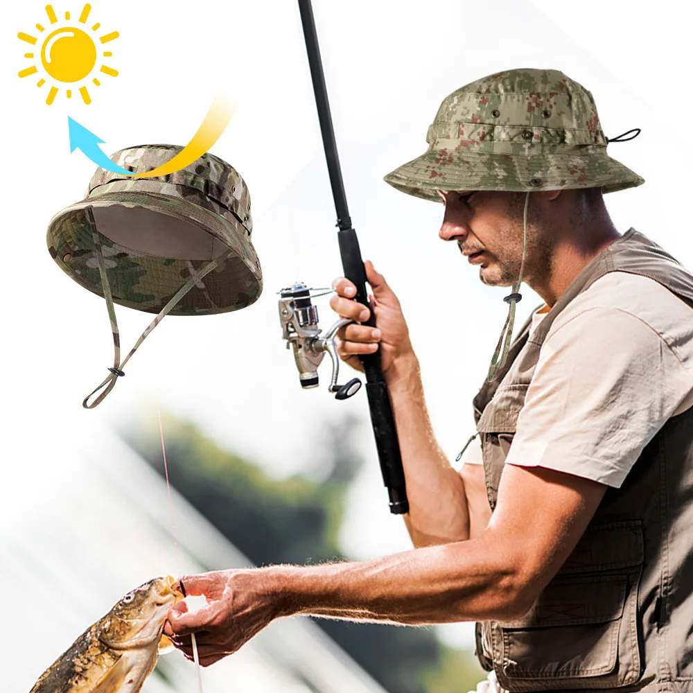 Tactical Fishing Boonie Hats Camouflage Panama Cap Hunting Shooting Outdoor Sport Sun Protection Foldable Fisherman Bucket Hat