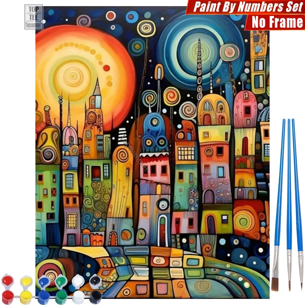 

Fantastical colorful city Paints By Numbers Kit - Diverse architectural forms Family Activities Halloween Gift For Friend