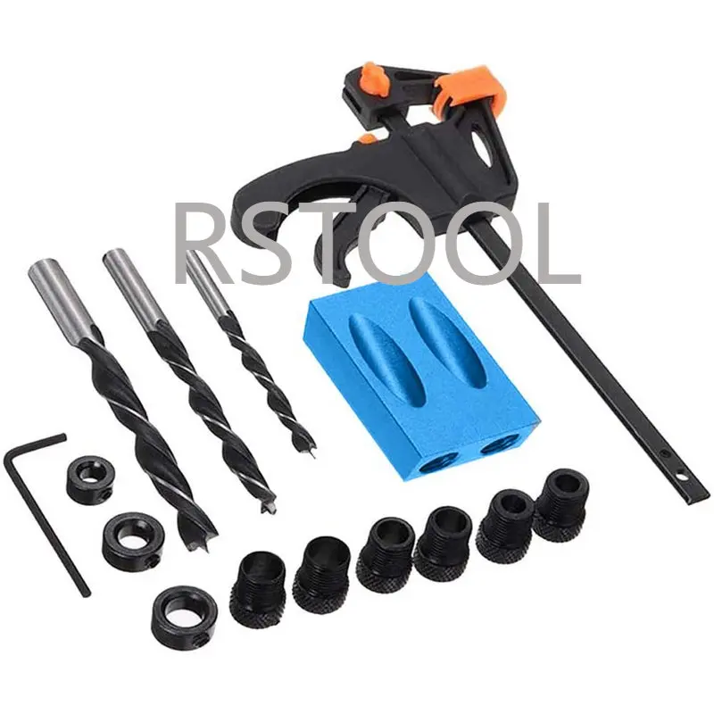 Hướng Dẫn Góc Khoan Định Vị Nghiêng Joinery Dụng Cụ Đồ Gỗ Xiên Lỗ Định Vị Bộ 15 Độ Cho Thợ Mộc 15PCS Bits Bộ