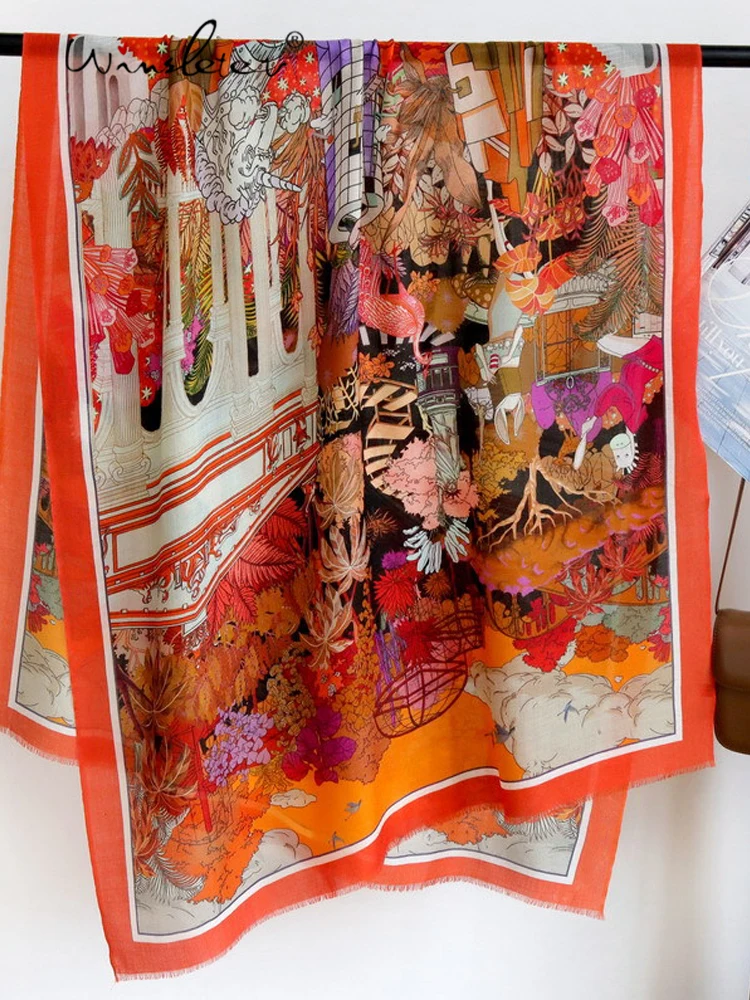 Winsleter-Women 100%Wool Elegant Long Scarf, 200*100CM Printed, Mom Gift Vintage Temperament Scarves, 2025 Winter New A5D138CC