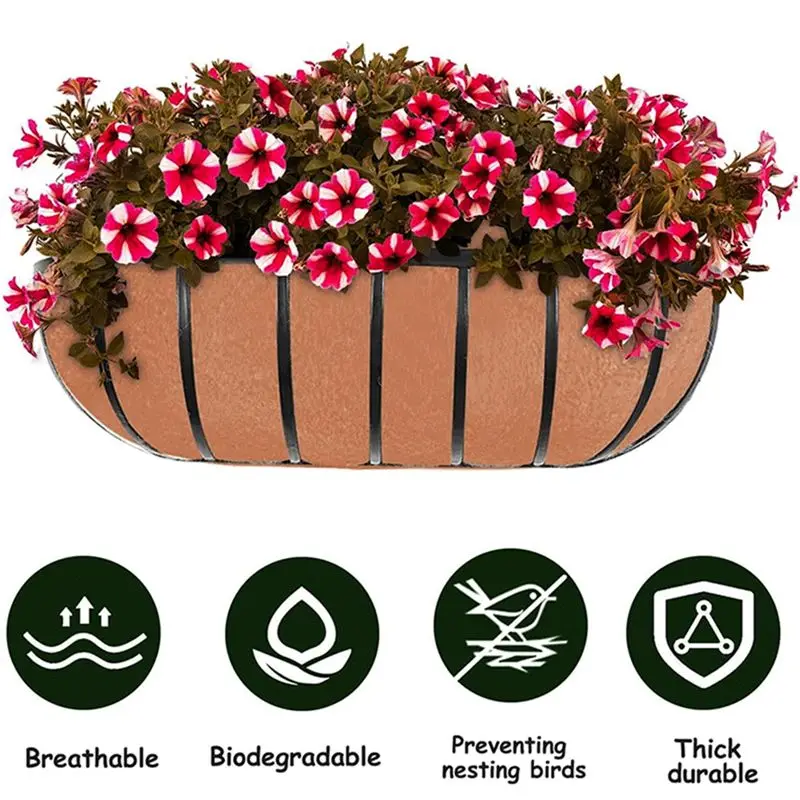 J1UL1N 3-Piece Set Foldable Felt Hanging Basket Lining For Porch Eaves, 24-Inch Trough Planter Liners