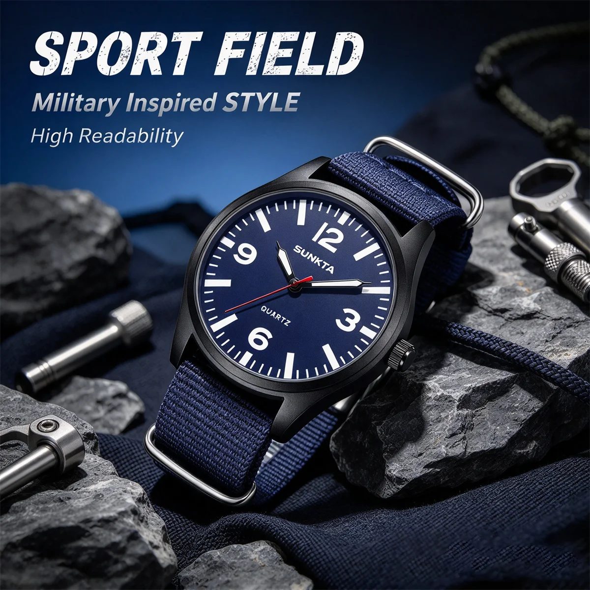 SUNKTA 2026 Top Luxury Mens Watch Fashion Casual Quartz Wristwatches Luminous 30M Waterproof Nylon Watches Men Gifts Reloj