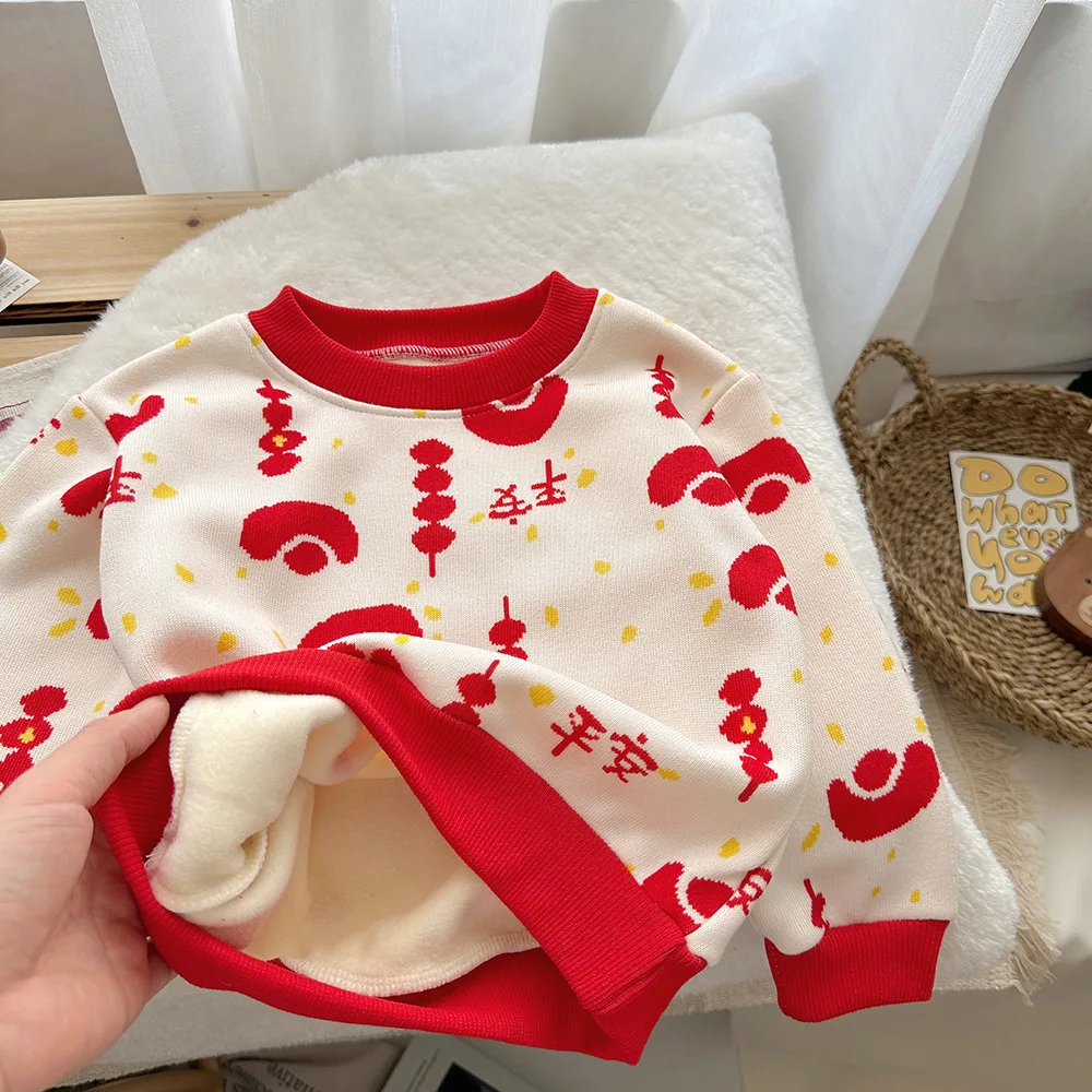 سترة أطفال قطيفة بأكمام طويلة ، طفل صغير دافئ كاجوال ، خريف ، خروج شتوي ، رقبة طاقم طفلة ، سميك سميك محبوك