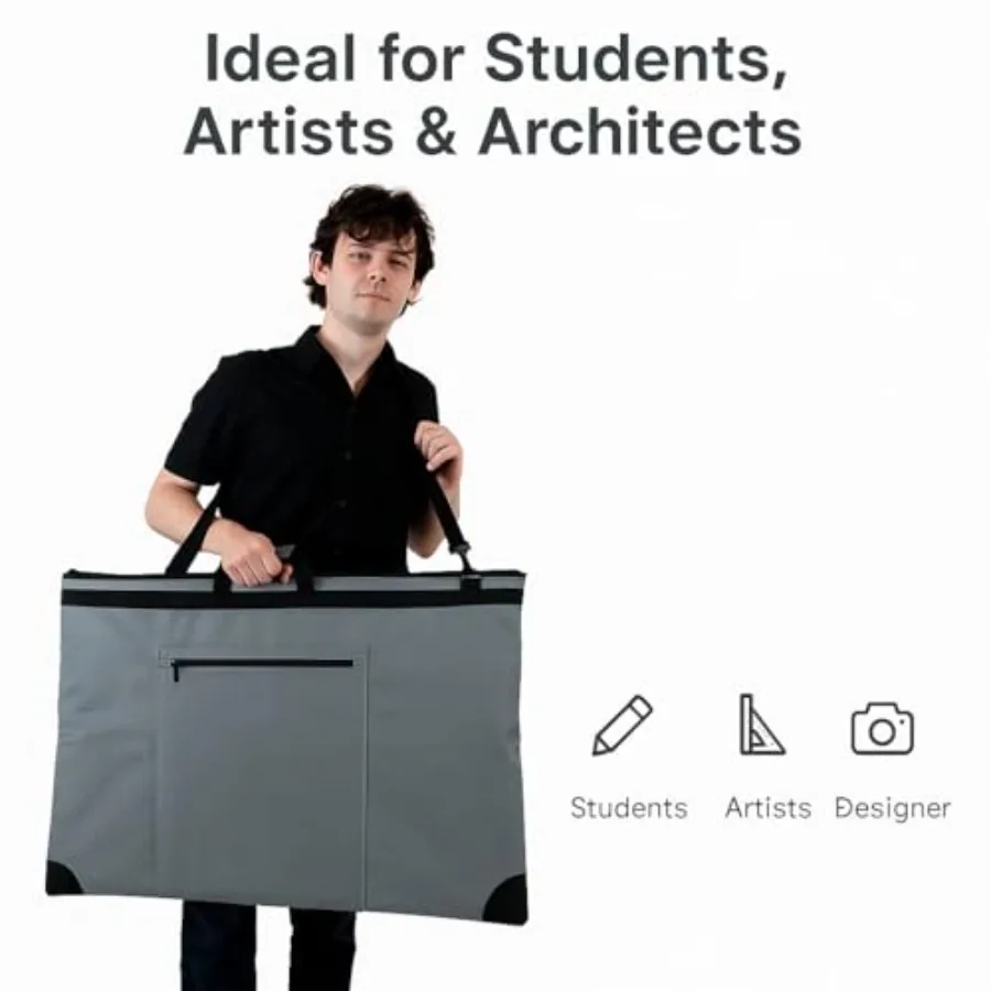 Tas Portofolio Seni Abu-abu 24x36 Tahan Air dan Ringan dengan Sudut Kulit, Tali Bahu yang Dapat Disesuaikan, dan Multifungsi