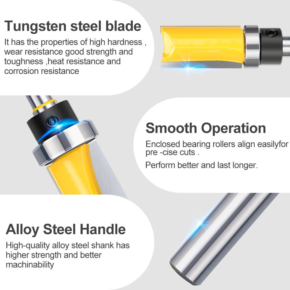 CMCP 8MM Shank D16 Pattern Bit Router Bit Woodworking Milling Cutter For Wood Bit Face Mill Carbide Cutter End Mill