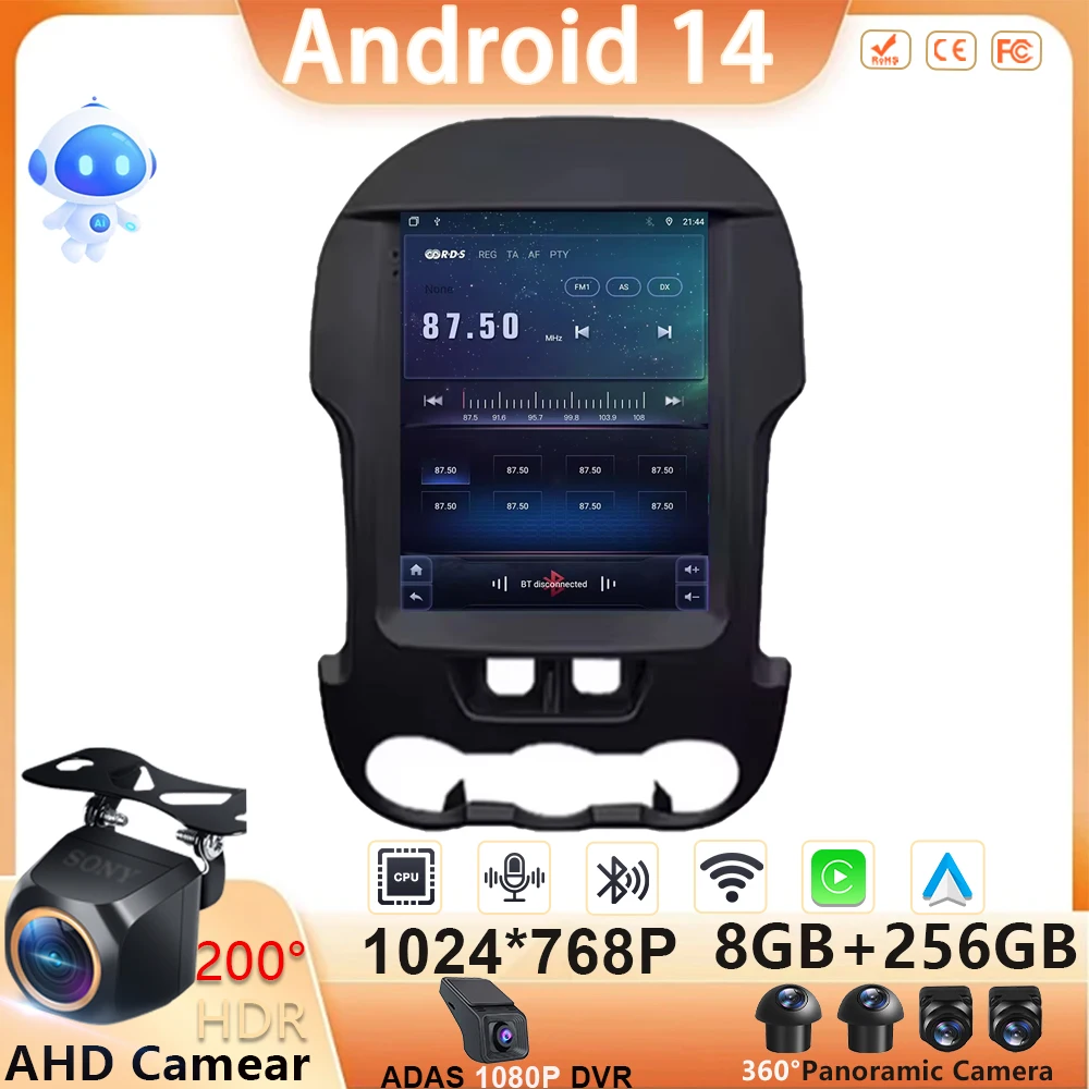 9.7 Inch Android 14 For Ford Ranger 2012 2013 2014 2015 Car Radio Stereo Auto DSP Carplay GPS Navigation Player Video 4G Lte