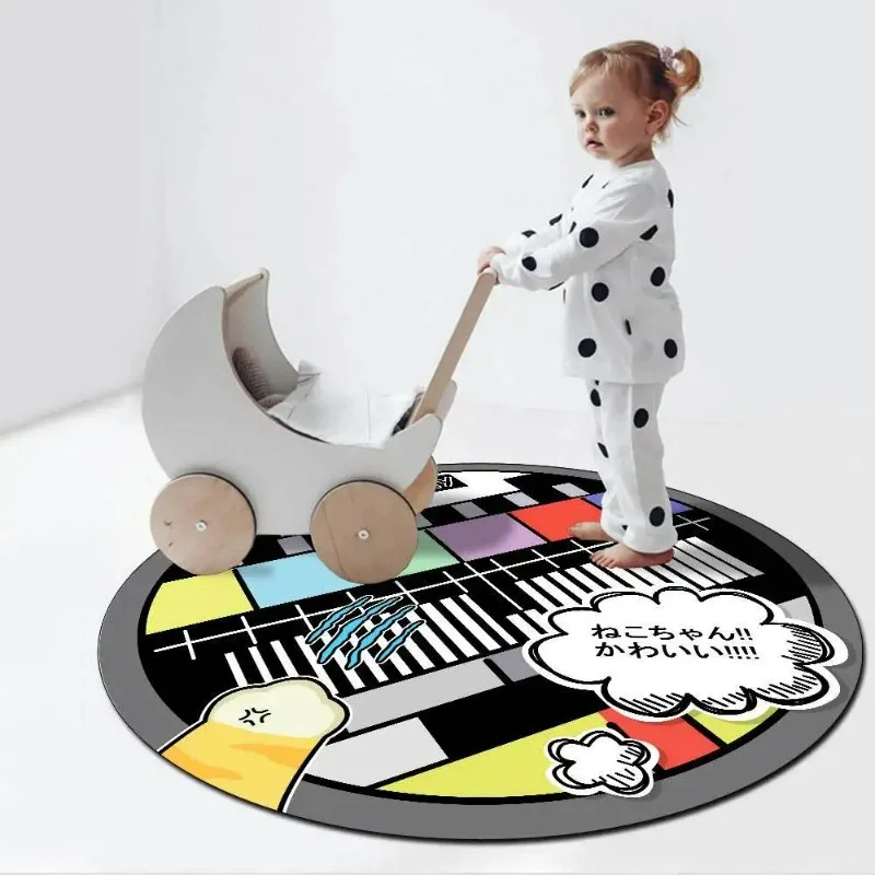 Retro Personality Cartoon Tuesday TV Bedroom Non-slip Round Floor Mat Living Room Carpet Boy Girl Children's Room Floor Mat