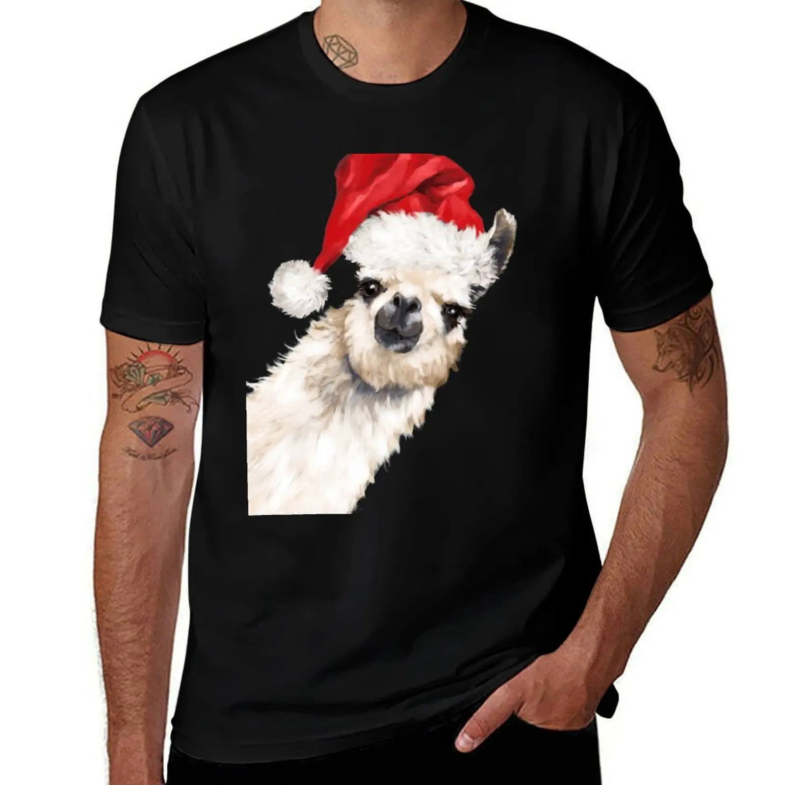 Christmas Sneaky Llama in Green T-Shirt Outdoor Sports Lightweight Tee