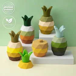 1set Silicone Stacking Toys Baby Building Blocks Fruit Nesting Design Soft Silicone Stickers Stacking Block Rubber Teething