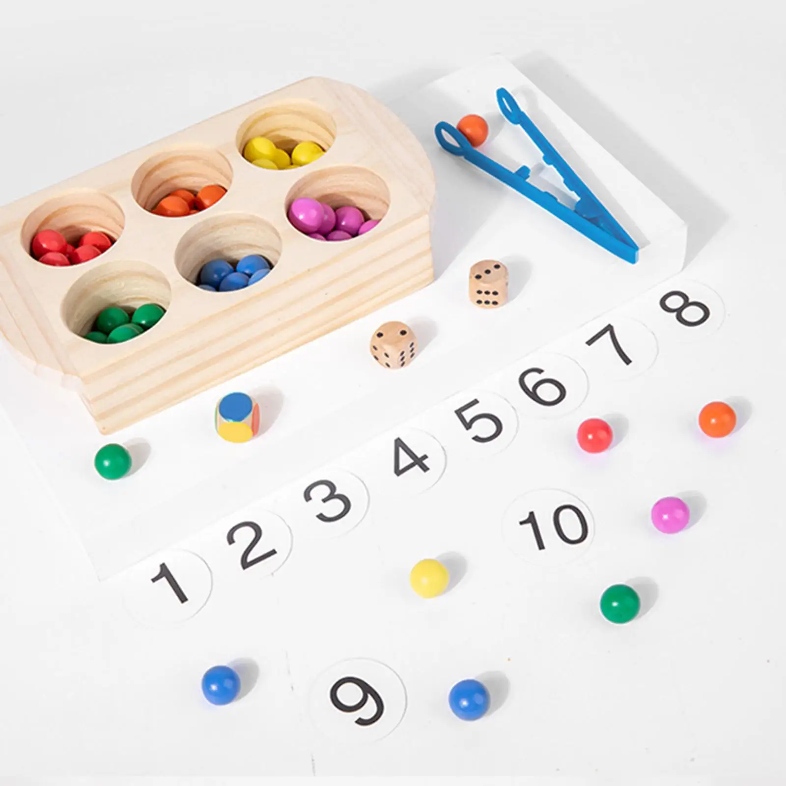 Toddler Wood Counting Bead Color Matching Early Educational Memory Toy