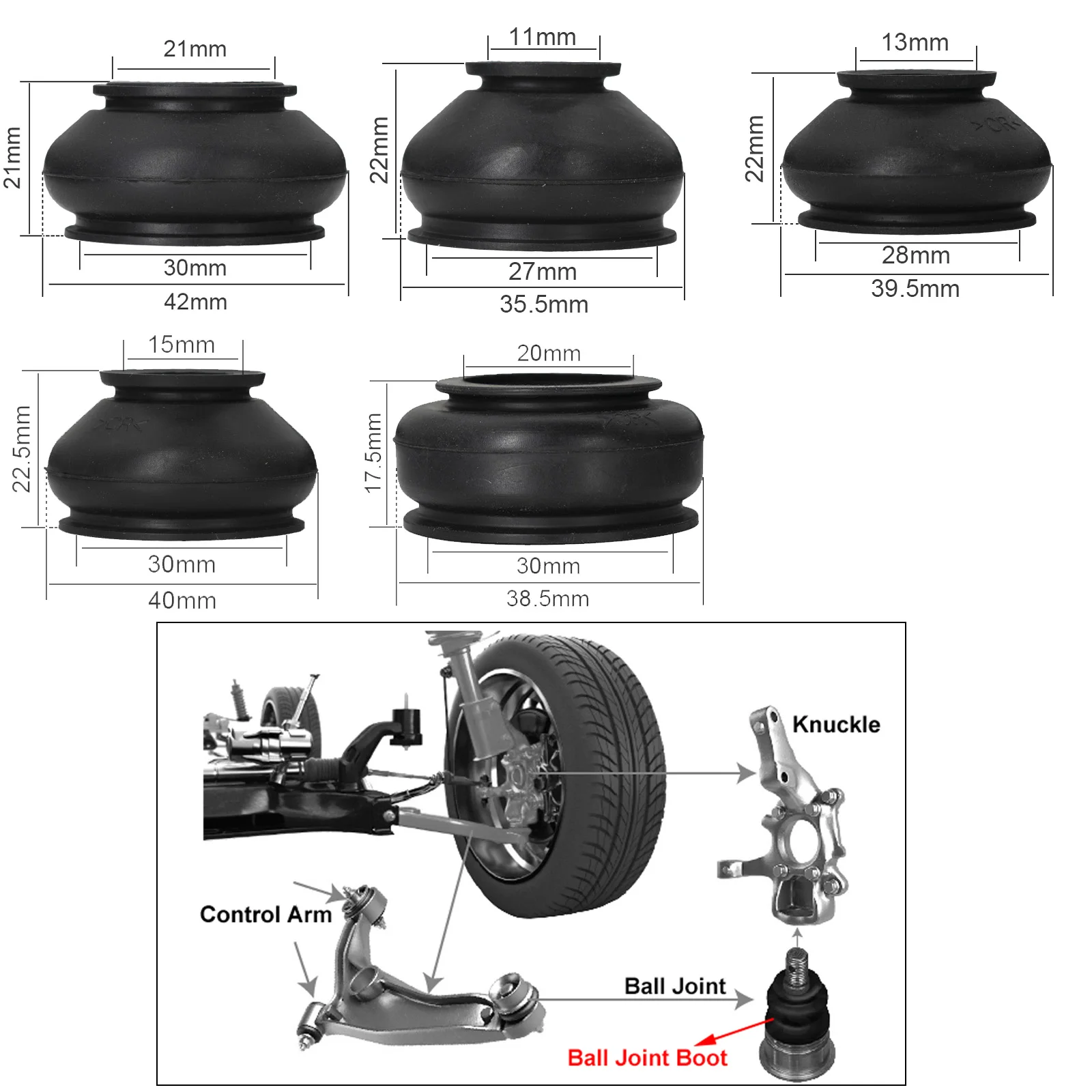 

14PCS Car Suspension Steering Ball Joint Rubber Dust Boot Cover Universal Track Tie Turn Rods Ends Set Parts Accessories