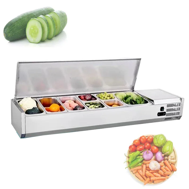 Buffet Fruit Food Dim sum Showcase Cabinet Dessert Small Pizza Fruit Preservation Refrigerated Display Cabinet