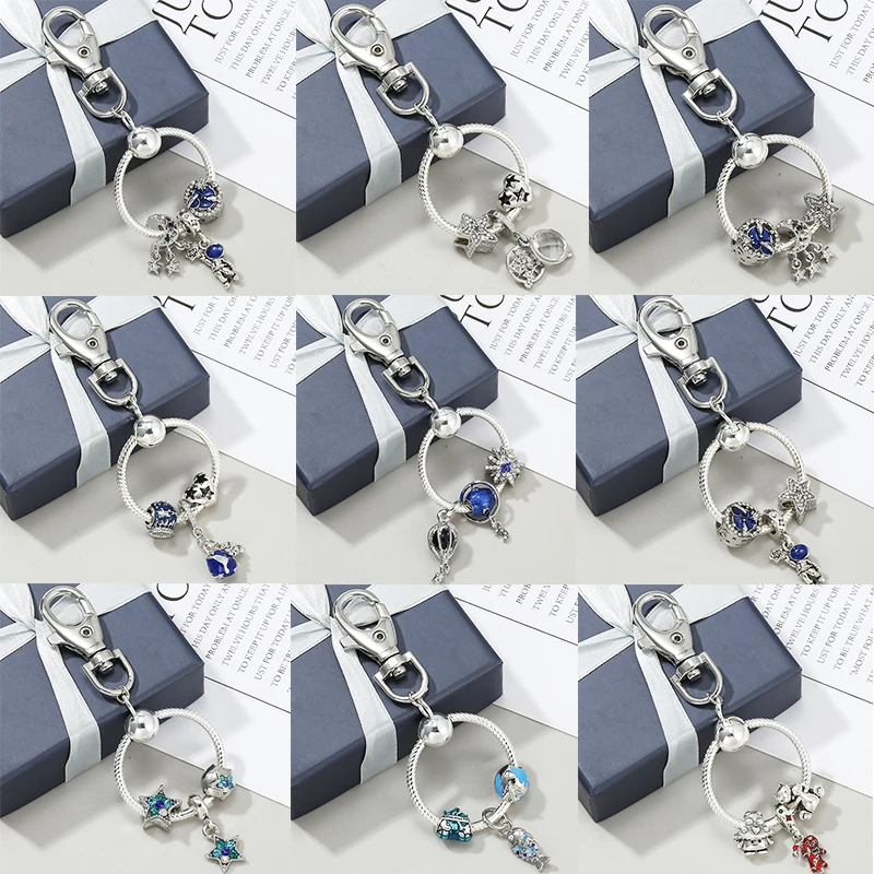 Silver Color Moon Star Astronaut Pendant Charm Keychain For Women Men Car Bag Keyring Pendant Accessions Wedding Party Gift