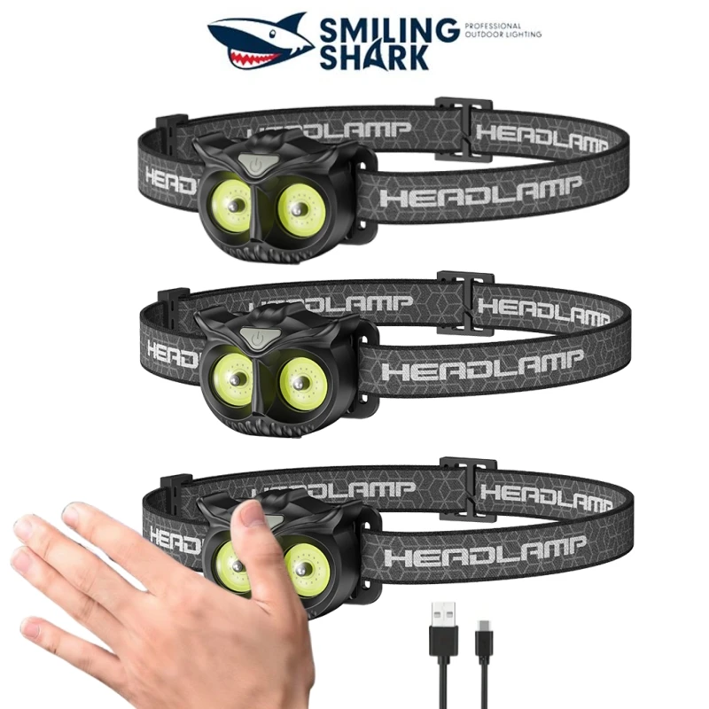 Smiling Shark TD0167 Rechargeable Headlight, Mini Sensor Headlamp,with Hook & Magnetic Design,for Outdoor Camping, Fishing