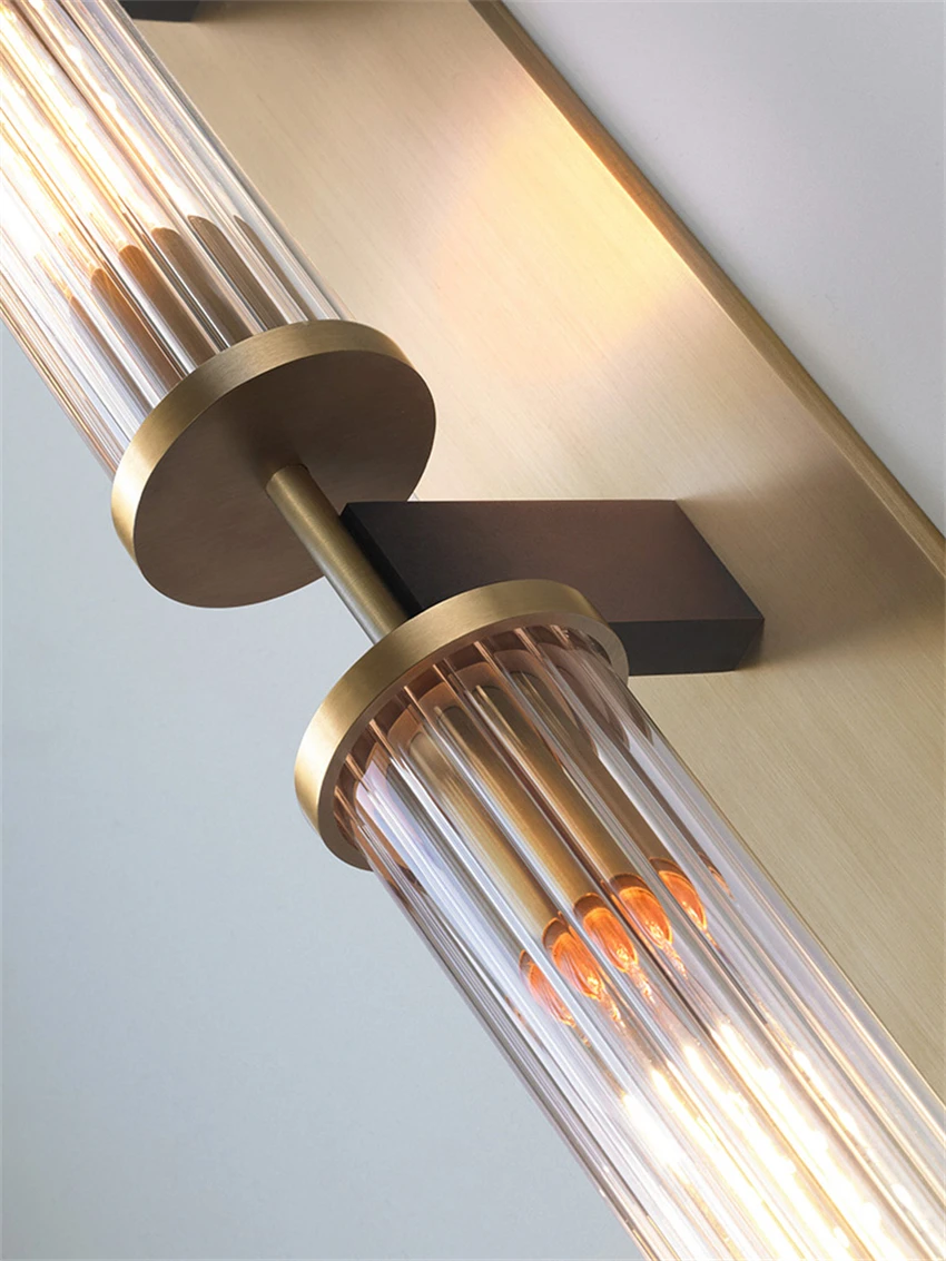 copper glass wall lamps American modern living room dining room bedroom bedside lamp mirror front aisle bathroom sconces lights image 5