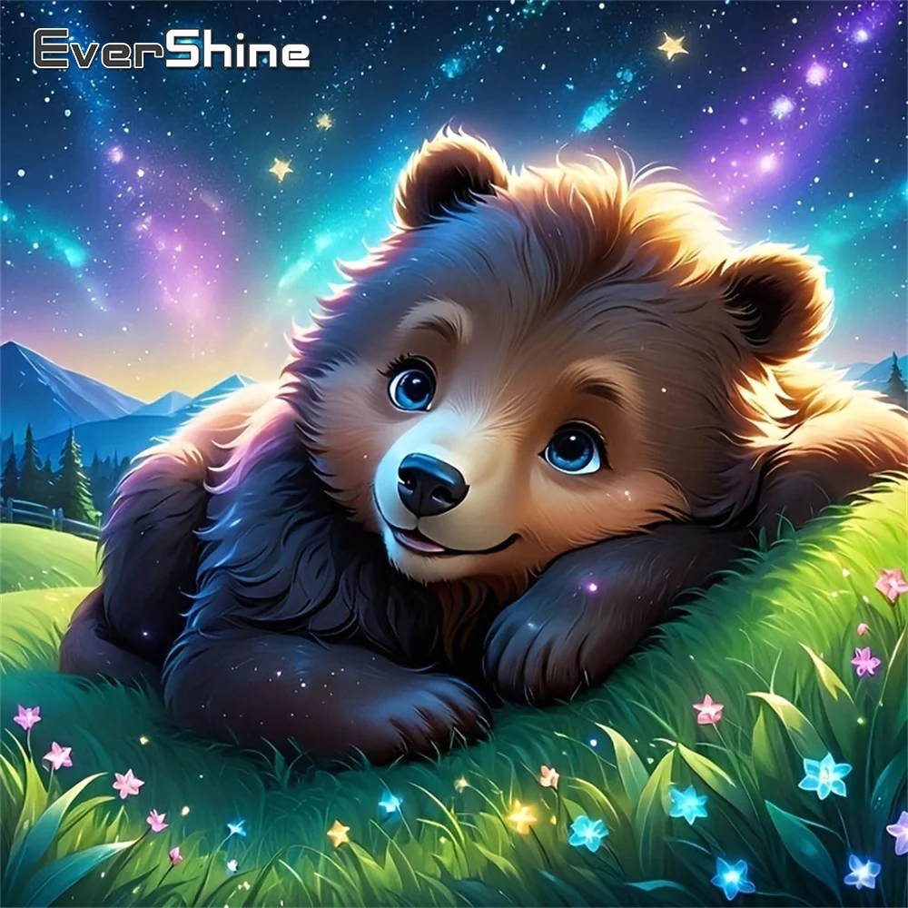 Evershine Diamant-Mosaik-Bär-Stickerei, Tier-Vollbohr-Rhinestone-Bild, Diamantmalerei, Sternenhimmel, 5D-Dekoration für Zuhause