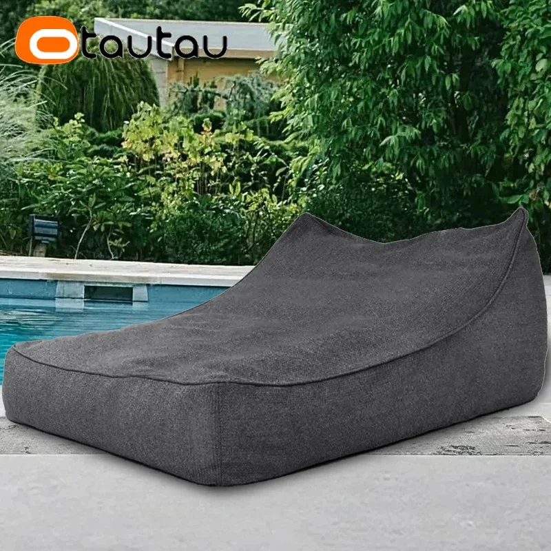 OTAUTAU Outdoor Waterproof Cotton Linen Bean Bag Cover Lounger Sofa Bed Pouf SF481【No Filler ! Need To Buy Filler By Yourself !】