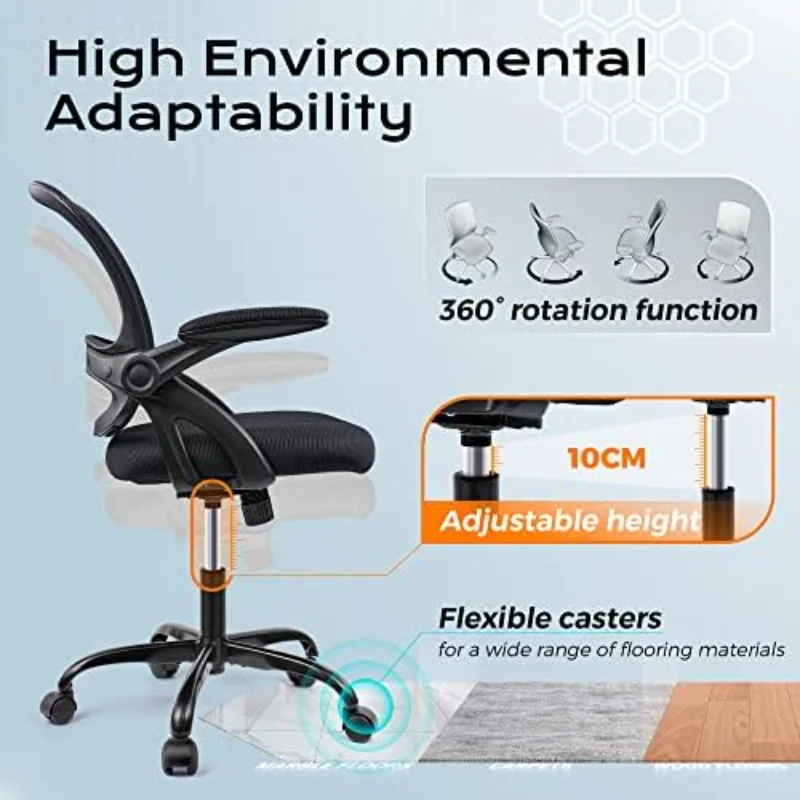 Office Chair, Ergonomic Desk Chair, Mesh Computer Chair Height Adjustable, Comfy Swivel Task Chair with Wheels and Flip-up Arms