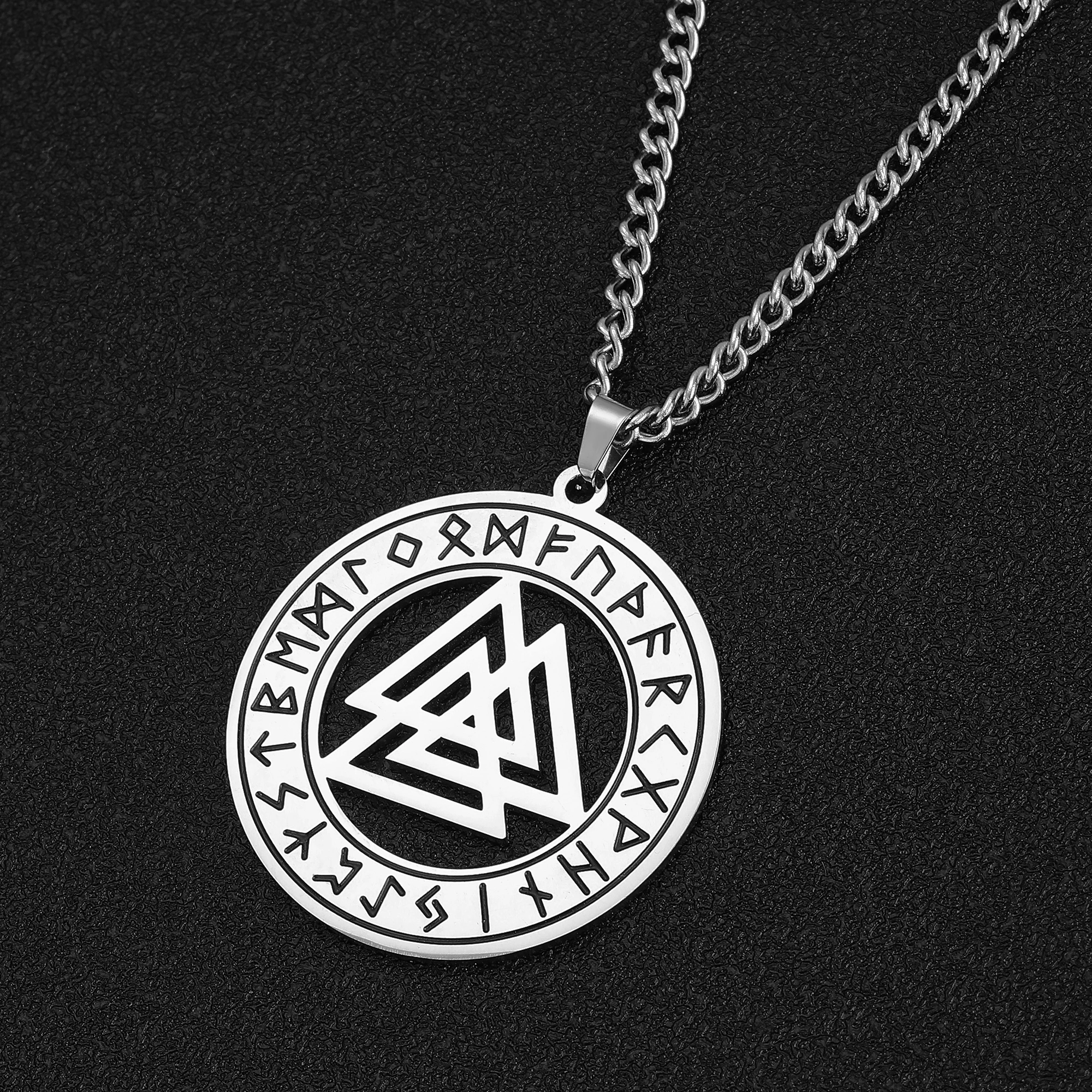 Jeshayua Viking Odin Symbol Men's Necklace Rune Amulet Alliance Chain Triangular Vegan Necklace Fashion Chain Planar Punk