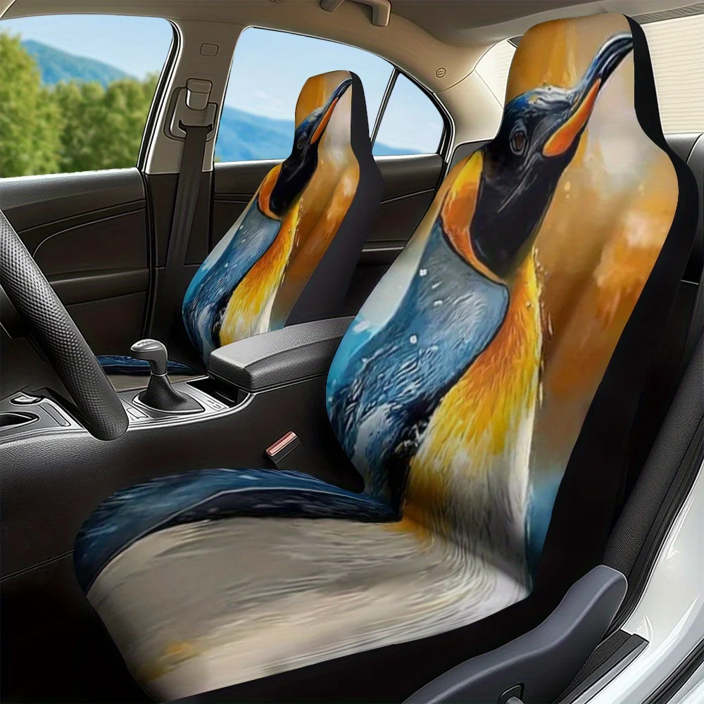 

2 шт. Чехлы на автомобильные сиденья King Penguin с художественным принтом дикой природы — яркий и золотой дизайн, прочный полиэстер, нескользящая подложка, машина была