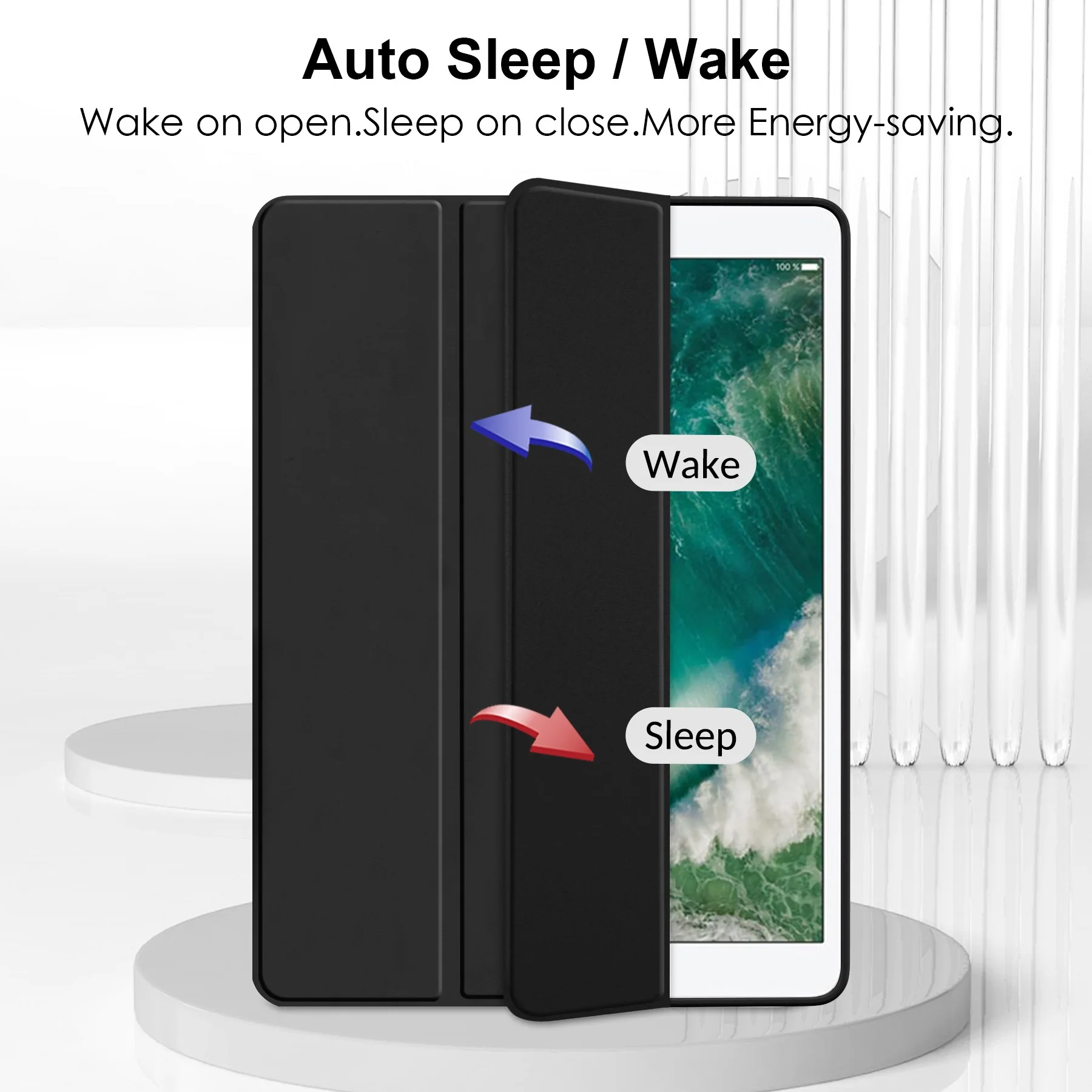 Flip Tablet Cover per iPad Air 1/2 9.7 ''2017 2018 5th 6th Generation Acylic Back Case con portapenne Sveglia/Sleep automatico