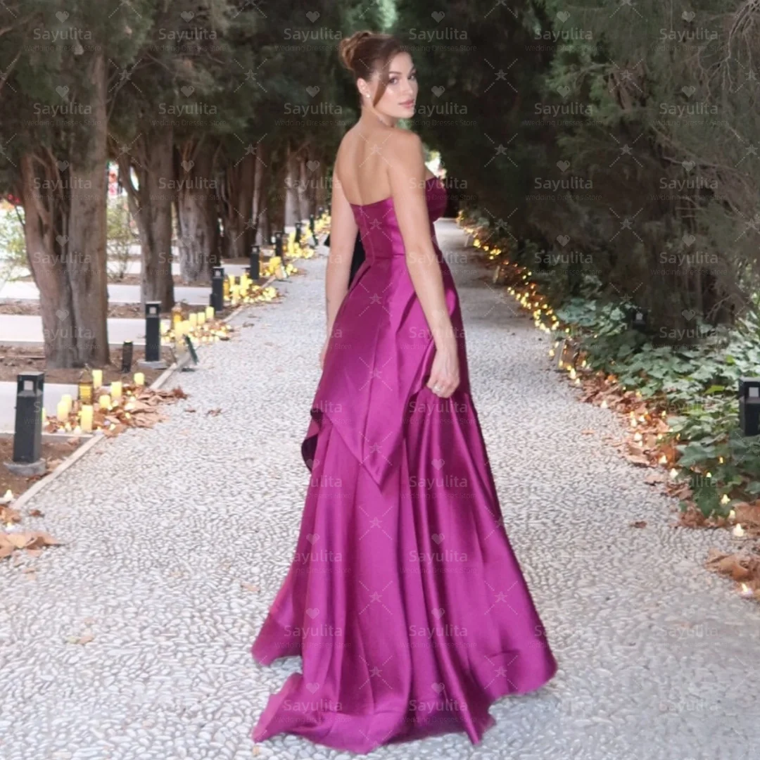 Sayulita Strapless Prom Dresses 섹시한 백 여성 이브닝 파티 드레스 지퍼 백 롱 새틴 로브 드 소와레 맞춤형