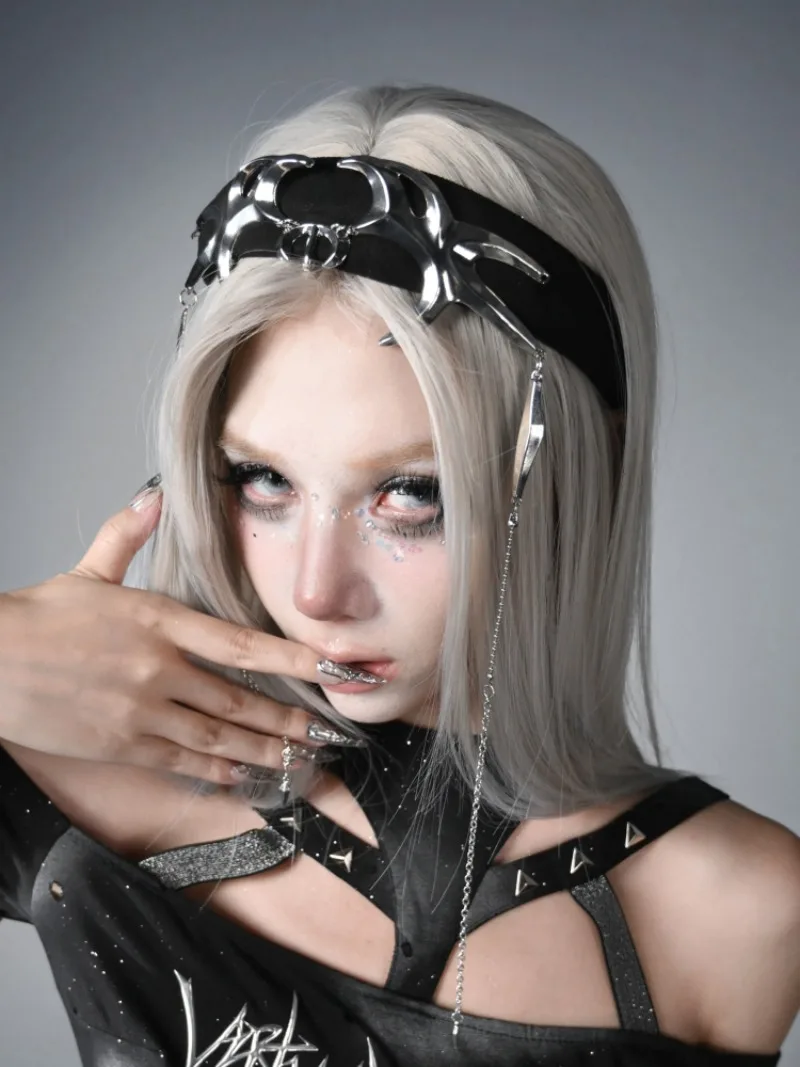 

Data Ghost Y3K Futuristic Hot Girl Punk Metal Chain Rock Hip Hop Style Hair Accessory Hair Hoop