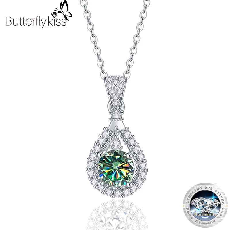 

Butterflykiss Real D Color 0.5/1.0Carat Moissanite Necklace S925 Sterling Silver Water Drop Pendant Necklace Fine Jewelry Gifts