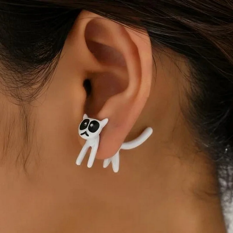 Cute Cartoon Animal Kitten Stud Earring For Women Drip Oil Black White Cat Earrings Teenagers Girls Funny Jewelry Accessories