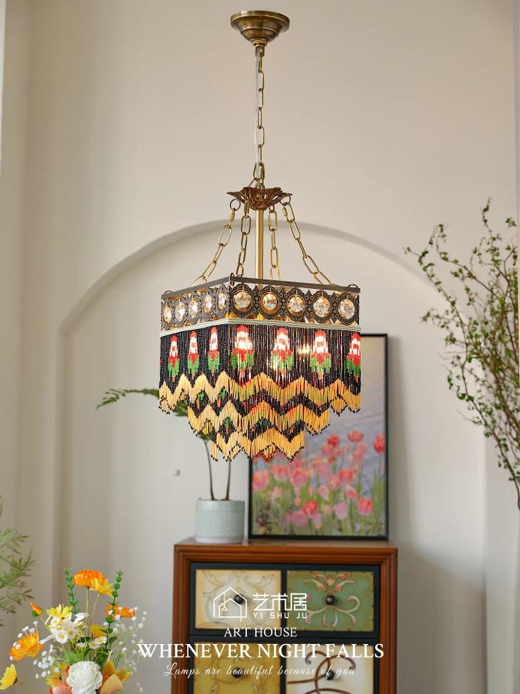 

hgArt Residence: American retro handmade dining room bedroom chandelier, full copper, French high-end design, rose lamps