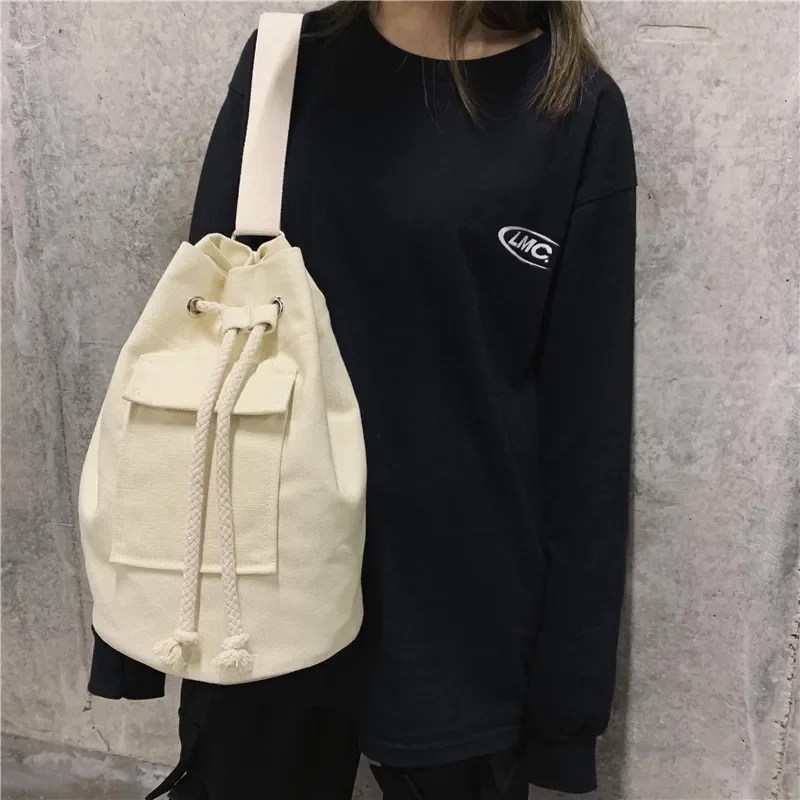 Canvas Bag Backpack Shoulder Bag Japanese Style Crossbody Bucket Bags for Women School Backpack for College Students Unisex