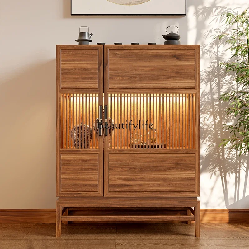 

yj5 New Chinese Style Black Walnut Color Sideboard Cabinet for Home Entrance Chinese Style Entrance Wall Storage Cabinet