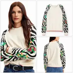 Commercio estero spagna originale sciolto contrasto colore patchwork stampato ricamato maniche raglan maglione lavorato a maglia da donna