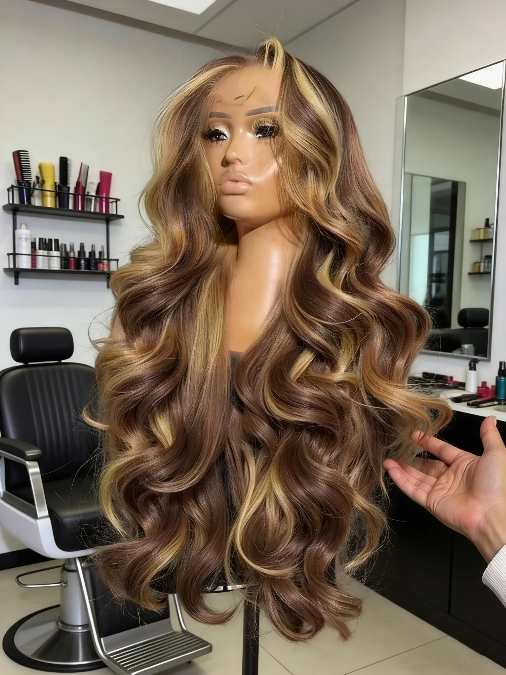 

34-дюймовый парик из бразильских натуральных волос с эффектом Body Wave, плотность 250, медово-русый омбре, HD-кружево 13x4, с мелированием 4/27, предварительно выщипанный, с детским волосом