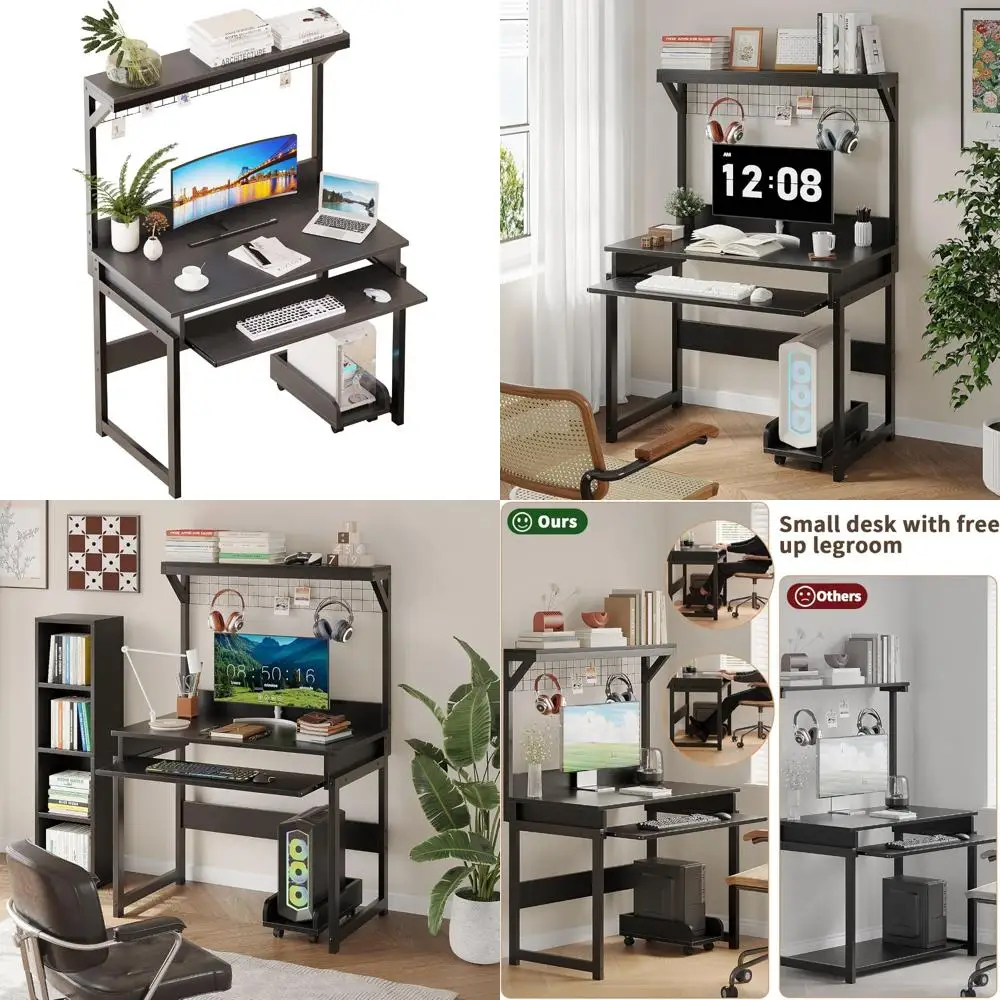 Space-Saving Home Office Computer Desk with Hutch, Writing Desk for Study and Workstation, PC Table for Efficient Office Setup