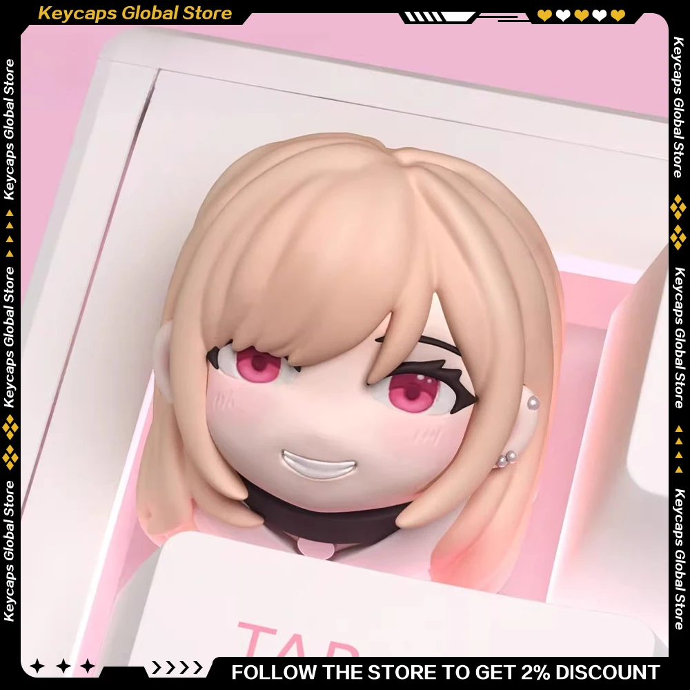 My Dress-Up Darling Kitagawa Marin Creative Handmade Anime Keycap 1U Beautiful Girl Pink Kawaii Customized Keyboard Accessories