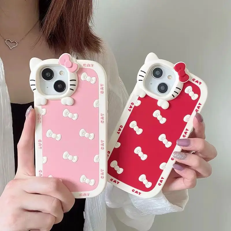 Sanrio Hello Kitty Edge Cat face Phone Cases For Iphone 15 14 13 12 11 Pro Max Y2K Soft Silicone Shockproof Girl Cute Back Cover