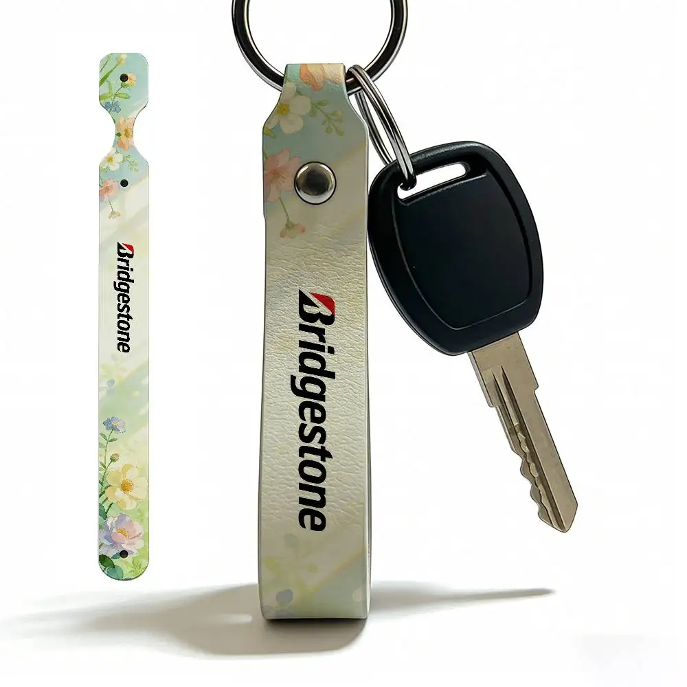 For Logo Bridgestone High Quality PU Leather Moto Keychain Vintage Style Key Pendant For Scooter Motocross