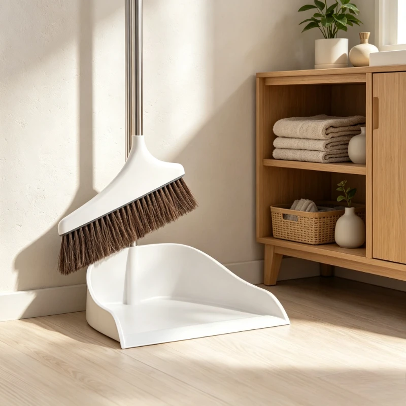 Natural Bristle Broom Dustpan Set Anti Static Hair Non Sticking No Tangle Floor Sweeping Tool for Kitchen Home  빗자루
