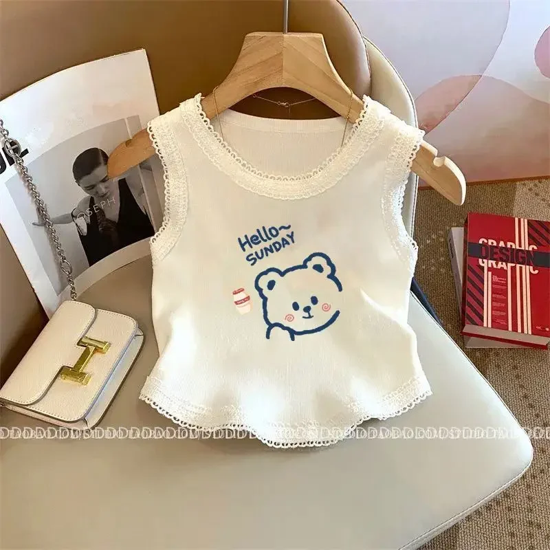 

Girly Heart Hello Kitty Anime Kawaii Sanrio Ins Fashion Short Sleeve Vest Cute Sleeveless T-shirt Baby Clothes Gifts for Kids